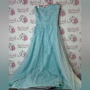 Nu-Mode Light Blue Dress strapless polka dotted light baby blue VINTAGE